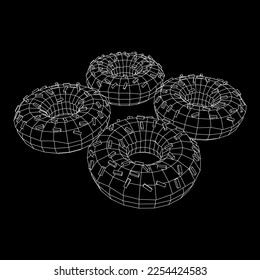Donut with glaze and powder. Simple modern design. Wireframe low poly mesh vector illustration
