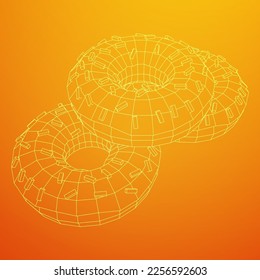 Donut with glaze and powder. Simple modern design. Wireframe low poly mesh vector illustration