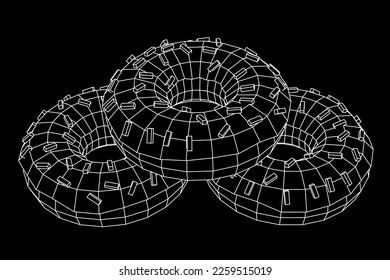 Donut with glaze and powder. Simple modern design. Wireframe low poly mesh vector illustration