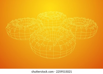 Donut with glaze and powder. Simple modern design. Wireframe low poly mesh vector illustration