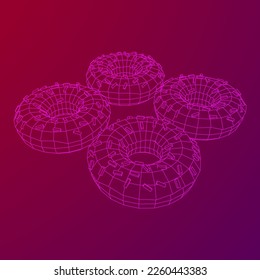 Donut with glaze and powder. Simple modern design. Wireframe low poly mesh vector illustration
