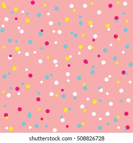 Donut glaze seamless pattern. Cream texture with sprinkle topping of colorful beads on pink background. Food bakery decoration. Vector eps8 illustration.