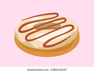 Donut with glaze with sprinkles. Dessert and delicacy for holiday and festival. Gourmet sweet product. Birthday party food. Cartoon flat vector illustration isolated on pink background