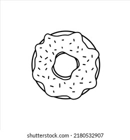 Donut with glaze. Sweet sugar dessert with icing. Outline cartoon illustration isolated on white background