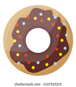 
A donut glazed with chocolate icing and confetti
