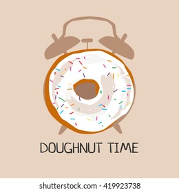 Donut glazed isolated with alarm clock