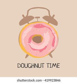 Donut glazed isolated with alarm clock