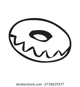 Donut Glazed Vektor Doodle Schwarz und Weiß