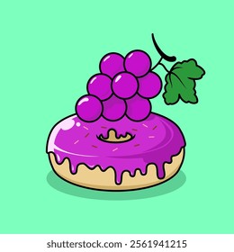 donut with grape flavor. donut and fruit combination icon. Food and drink concept icon isolated in flat cartoon style