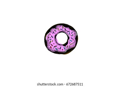 Donut, graphic hand drawn illustration isolated on white background, fast food.