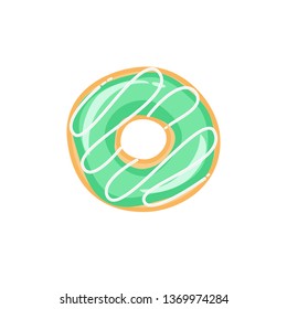 Donut with green icing. Donut icon, vector illustration - vector.