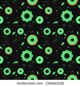 Donut green tea flavor pattern, with black background