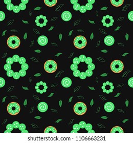 Donut green tea flavor pattern, with black background