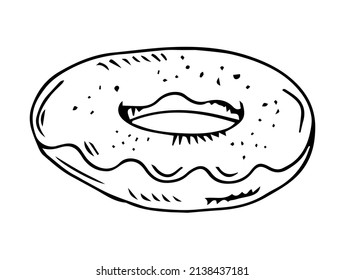 Donut hand drawing doodle style sketch isolated on white background. Vector stock illustration.