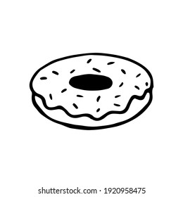 Donut Hand Drawing Sketch In Doodle Style Isolated On White Background. Stock Vector Illustration. 