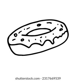 donut hand drawn in doodle style. fast food is sweet simple liner scandinavian style.