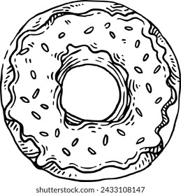 Donut hand drawn illustration with line art style.