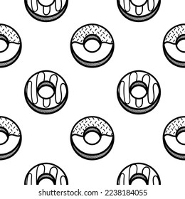 donut hand drawn seamless pattern on white background