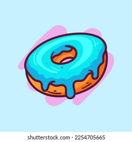 Donut Hand Drawn Vector Cartoon Illustration on Isolated Background. Food Hand Drawn Vector Illustration. Food Logo Concept. Food Cartoon Style Illustration.