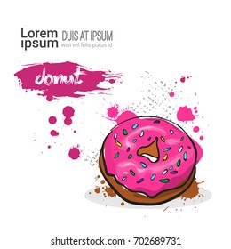 Donut Hand Drawn Watercolor Dessert Food On White Background With Copy Space Vector Illustration