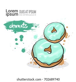 Donut Hand Drawn Watercolor Dessert Food On White Background With Copy Space Vector Illustration