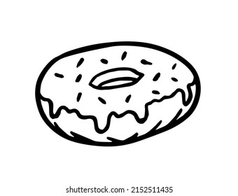 Donut is a hand-drawn bakery element Vector  doodle sketch.