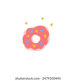 Donut a mano. Dulzura, comida, agujero, polvo, masa, bagel, sabroso, espolvorea, dulce, chocolate, harina, sabroso. Icono de Vector para empresas y publicidad