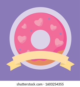 Donut with hearts design of love passion romantic valentines day wedding decoration and marriage theme Vector illustration