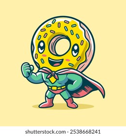 Donut Hero Mascot Cartoon Vector Art, Illustration and Graphic