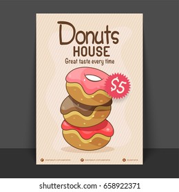 Donut House Flyer, Template Or Price Card Design, Vector For Food And Drink Concept.