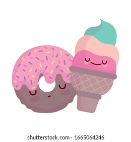 donut and ice cream menu character cartoon food cute vector illustration