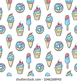 donut with ice cream set seamless pattern