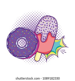 donut and ice lolly with pop art style