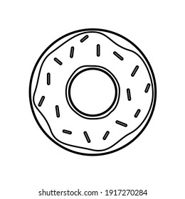 Donut with icing, isolated black and white icon on white background. Simple icon of fast food, dessert for cafes, restaurants, shops. Fast Food Symbol. Flat vector illustration