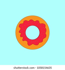 donut with icing on blue, turquoise background.
