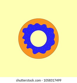 donut with icing on a yellow background.