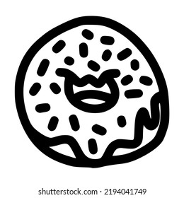 donut with icing and topping on top overhead view lineart vector illustration icon design template with doodle hand drawn style