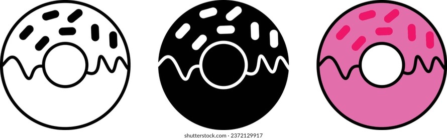 Donut icon collection lined, isolated and colored. Illustration vector