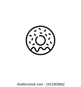 Donut icon design template. Vector sweet tasty doughnut logo background.  Candy glazed dessert concept for cafe, cafeteria, restaurant, stall. Line street food symbol illustration