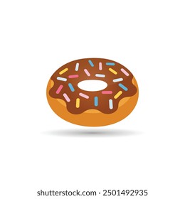 Donut icon, doughnut with chocolate frosting and sprinkles color icon for food apps