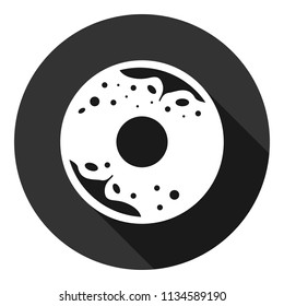 Donut icon. Doughnut vector sign. Gray background with shadow. Vector flat sign.