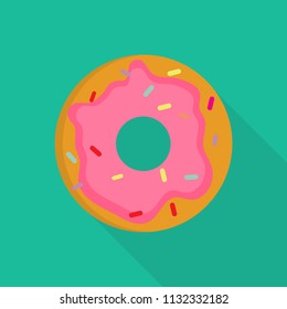 donut icon in flat style with long shadow, isolated vector illustration on green transparent background