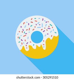 Donut icon. Flat vector related icon with long shadow for web and mobile applications. It can be used as - logo, pictogram, icon, infographic element. Vector Illustration.