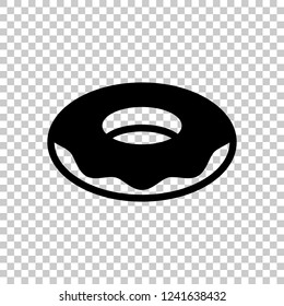 Donut, icon of food, side view. Black symbol on transparent background
