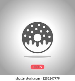 Donut, icon of food, top view. Icon under spotlight. Gray background