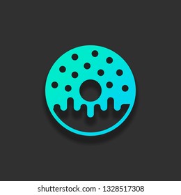 Donut, icon of food, top view. Colorful logo concept with soft shadow on dark background. Icon color of azure ocean