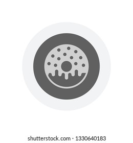 Donut, icon of food, top view. Icon in colored circle with gray bold border. Web button, modern flat design