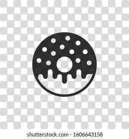 Donut, icon of food, top view. Black symbol on transparency grid