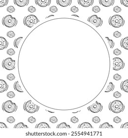 donut icon frame. doodle donut circle frame. hand drawn donut frame background. donut icon background