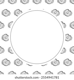 donut icon frame. doodle donut circle frame. hand drawn donut frame background. donut icon background